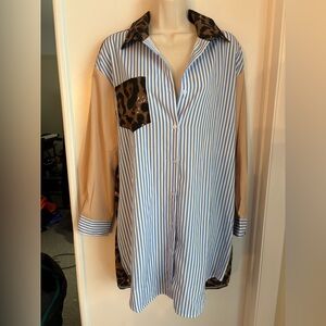 SHEIN Leopard Print and Striped Shirt Dress